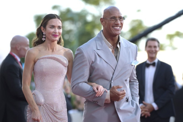 Dwayne Johnson, Emily Blunt promote 'The Smashing Machine' at Venice